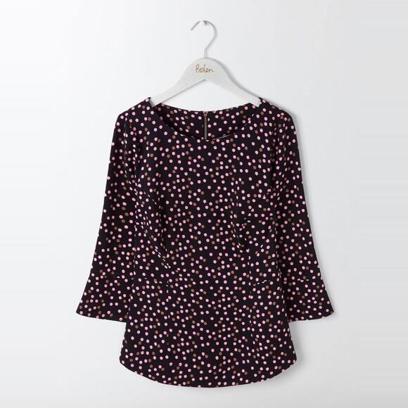 Boden Delia Top size US 6 UK 10 Black Pink Polka Dots Stretch Knit - Picture 5 of 14